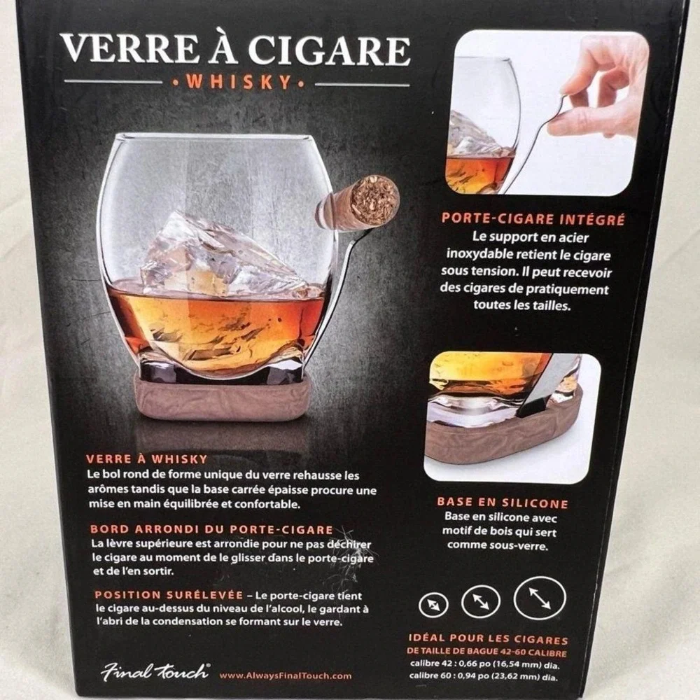 Final Touch Whiskey Cigar Glass Unisex 14.5oz Clear NEW GS130 Built-in Grip Base